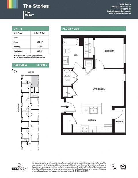 Floor plan for 1 bed, 1 bath, 662 sqft